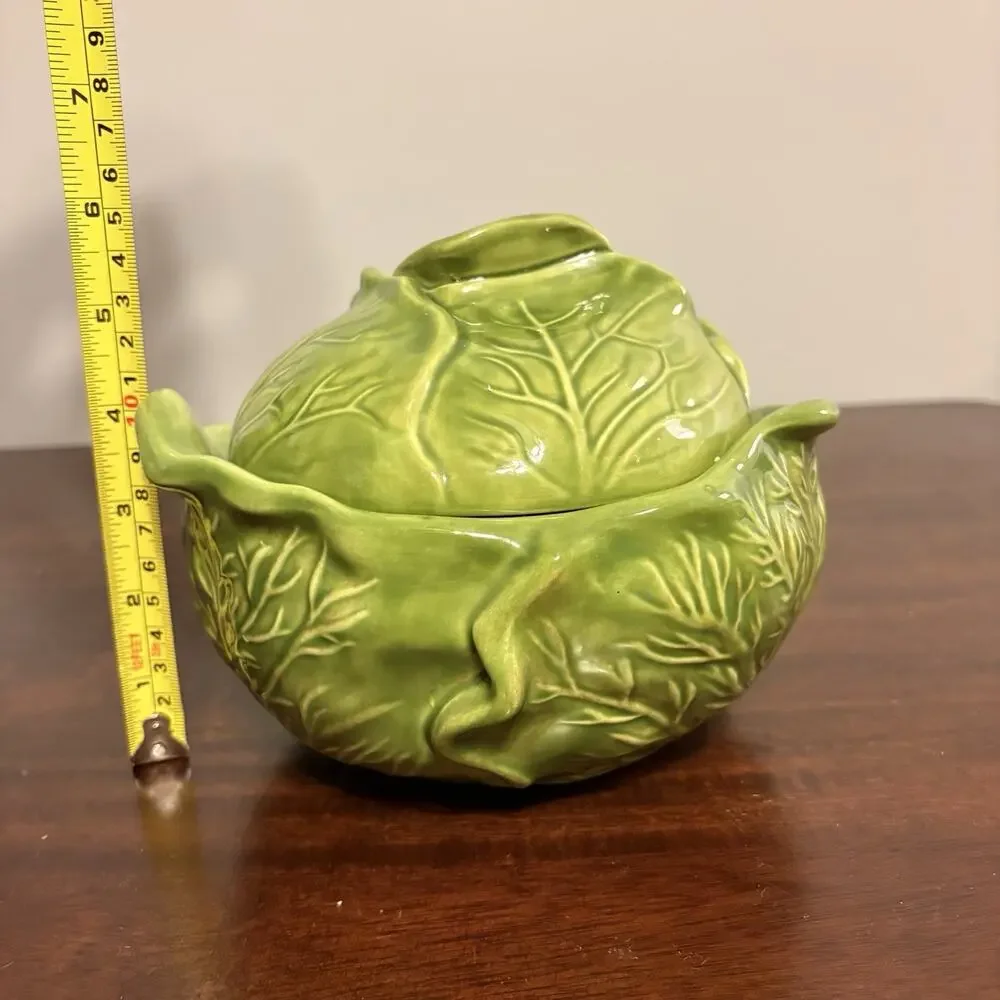 Vintage 1972 Holland Mold Cabbage Tureen with Lid & Underplate – Green Ceramic